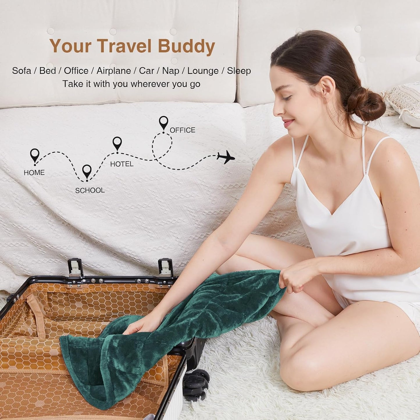 Alomidds Weighted Lap Blanket 7lbs, Cozy Breathable Flannel Weighted Lap Pad for Adults, Small Weighted Blanket for Travel, Couch, Green, 29" x 24"