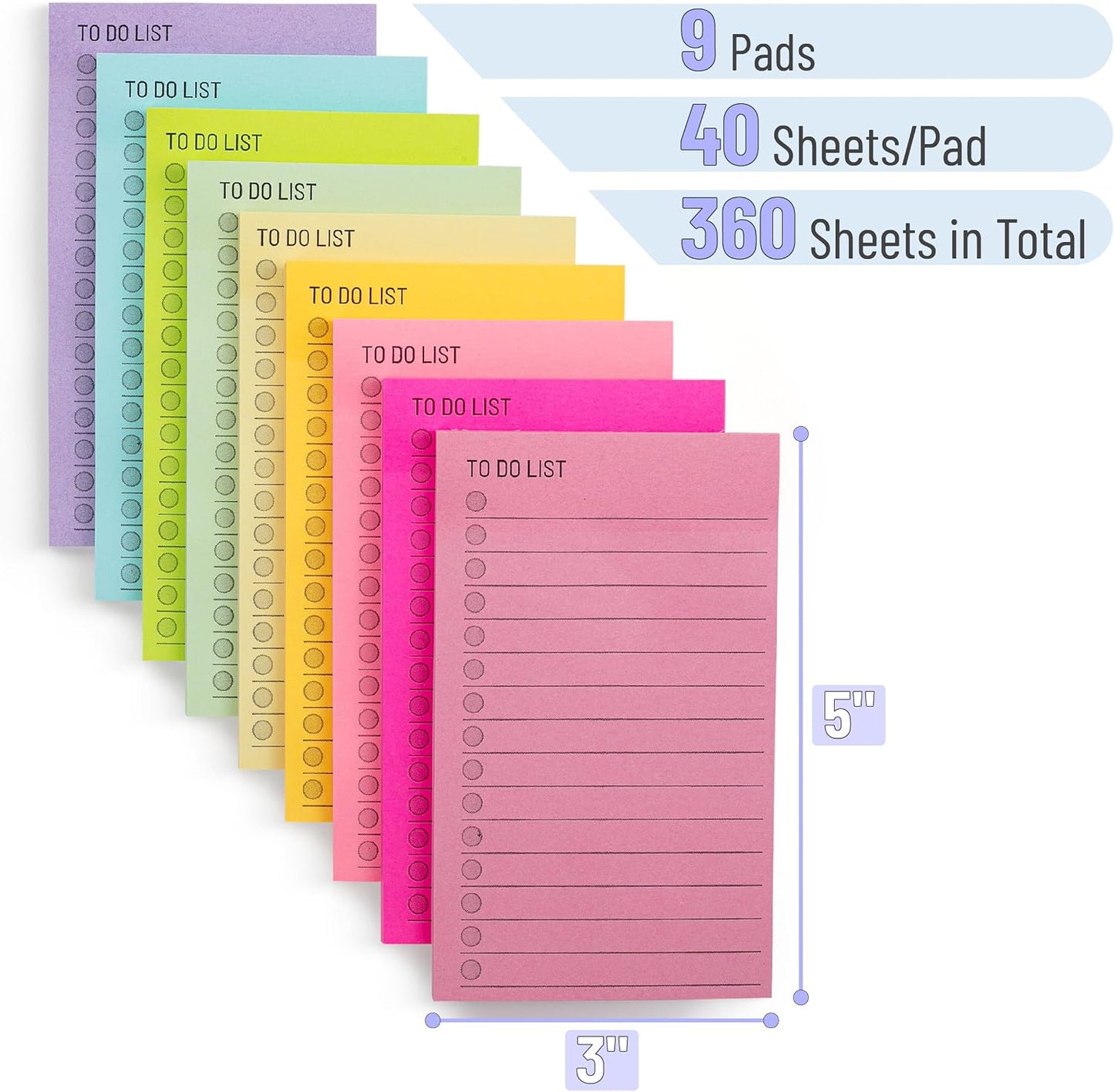 Mr. Pen- to Do List Sticky Notes, 3” x 5”, 9 Pads, 360 Sheets | Lined Checklist Sticky Pads with Smooth Writing, Easy Peel-Off, Thick Paper for Planning, Office, School & Daily Tasks