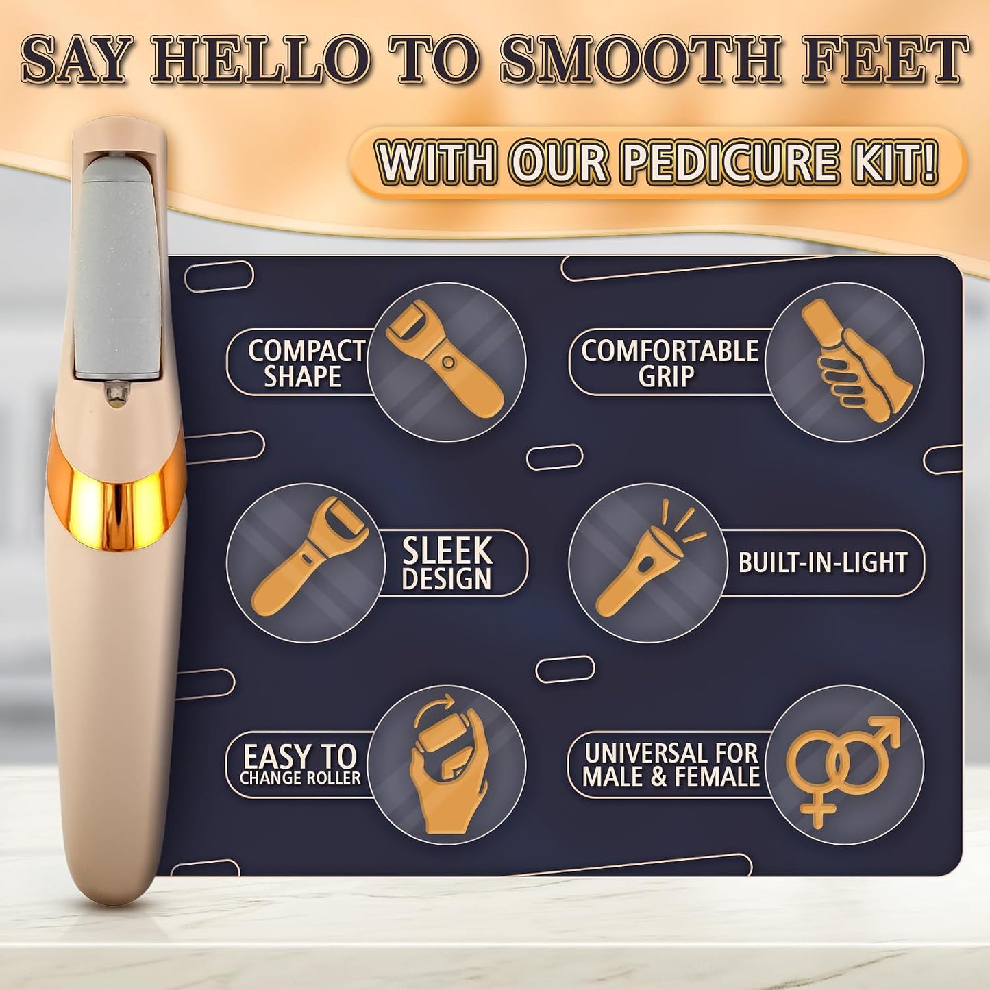 Electric Foot Callus Remover Tool for Dead Skin & Cracked Heels – Battery-Operated Foot Grinder with Replaceable Roller – Pedicure Tools for Feet & Toes – Smooth Feet at Home (Batteries Not Included)