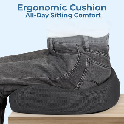 5 STARS UNITED Seat Cushion - Memory Foam Chair Cushion for Tailbone Pain Relief - Ergonomic Support for Coccyx, Sciatica & Butt - Office, Desk & Gaming Chair, Car Seat, Wheelchair, Black Suede