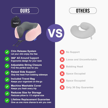 napfun Neck Pillow for Traveling, Upgraded Travel Neck Pillow for Airplane 100% Pure Memory Foam Travel Pillow for Flight Headrest Sleep, Portable Plane Accessories, Light Grey
