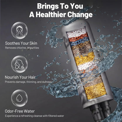 Dual Filtered Rainfall Handheld Shower Head Spray Combo, DAKINGS 7-Mode Shower Head With Handheld Spray Combination, Upgraded 11" High Flow Rain Handheld Spray Combo With Fixed Showerhead, Matte Black
