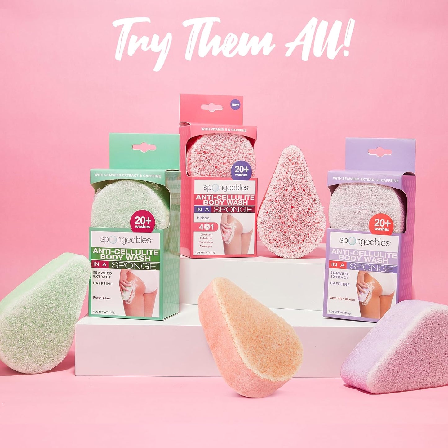 Spongeables Anti-Cellulite Body Wash in a Sponge, Moisturizer and Exfoliator, 20+ Washes