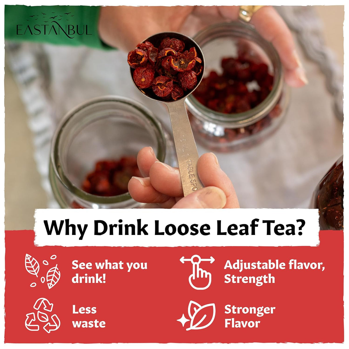 Eastanbul Dried Rose Hips, Loose Leaf Tea, Natural, Gluten Free, 10.5oz