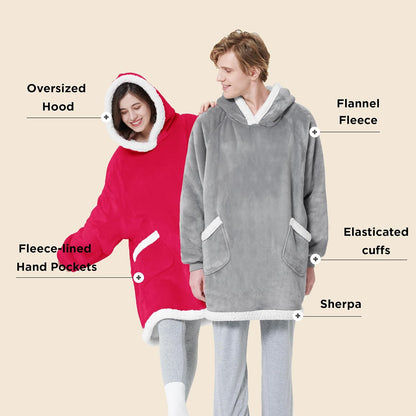 Bedsure Blanket Hoodie, Wearable Blanket Hoodie as Gifts for Mom, Birthday Gifts for Women Kids Teens Mother's Day Sherpa Sweatshirt, Grey, Standard