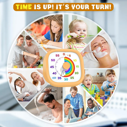 HIPPIH Visual Timer for Kids - 60 Minute Pomodoro Timers for Classroom Kitchen Office, Countdown Kids Timer Clock with Rainbow Disk, Desk Time Management Tool for Toddler with Silent Operation, Blue