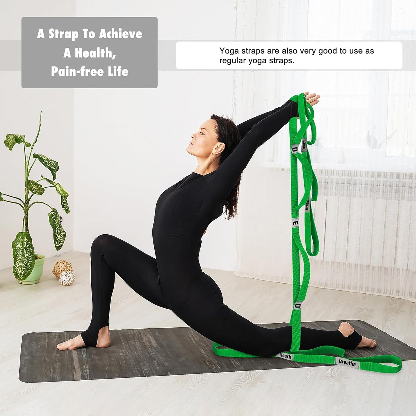 Stretching Strap Yoga Strap with 10 Loops, Non-Elastic Stretch Band for Physical Therapy, Flexibility, Exercise, Pilates, Dance & Gymnastics Workout