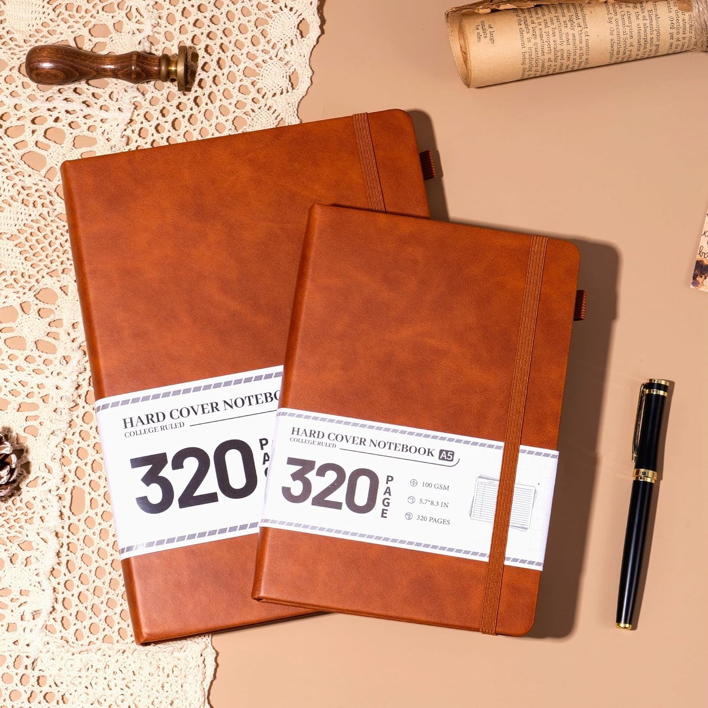 CAGIE Lined Journal Notebook for Women Men 320 Pages 100 Gsm Paper Thick Journaling Notebooks A5 Leather Journals for Writing Hardcover Journal Supplies for Work Note Taking Diary, 5.7x8.3 In, Green