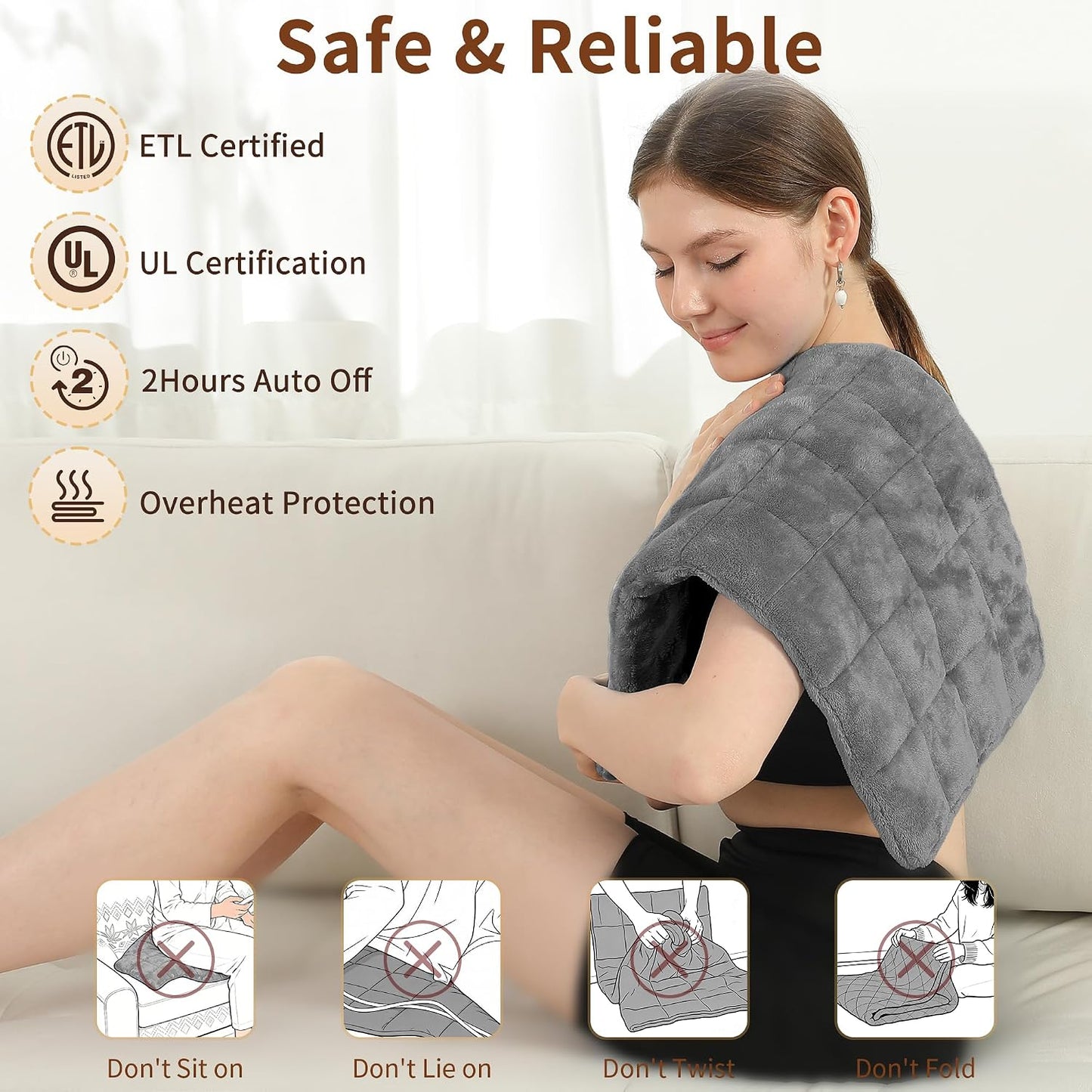 Electric Heating Pad HSA Eligible, Heated Pad for Back Neck Shoulder Pain Relif, Heating Pad for Period Cramps with 2H Auto Shut Off and 4 Heating Levels, 12"x24" Dark Grey