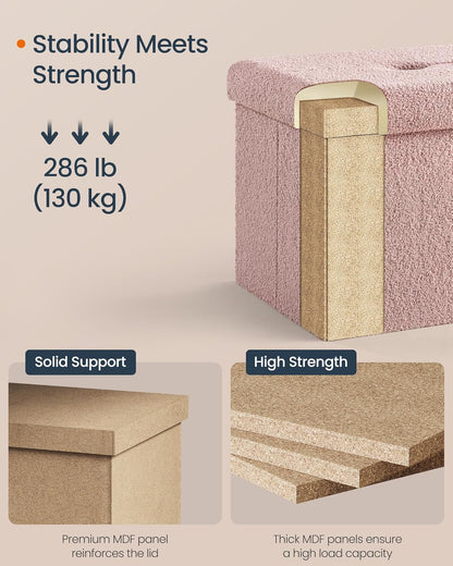 SONGMICS Small Folding Storage Ottoman, Foot Rest Stool, Cube Footrest, Synthetic Leather, 12.2 x 16.1 x 12.2 Inches, 286 lb Capacity, for Living Room, Bedroom, Dorm, Ink Black ULSF100B01