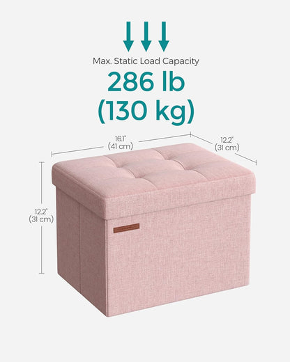 SONGMICS Mazie Collection - Small Folding Storage Ottoman, Foot Rest Stool, 12.2 x 16.1 x 12.2 Inches, 286 lb Load Capacity, for Living Room, Bedroom, Home Office, Dorm, Dark Gray ULSF102G01