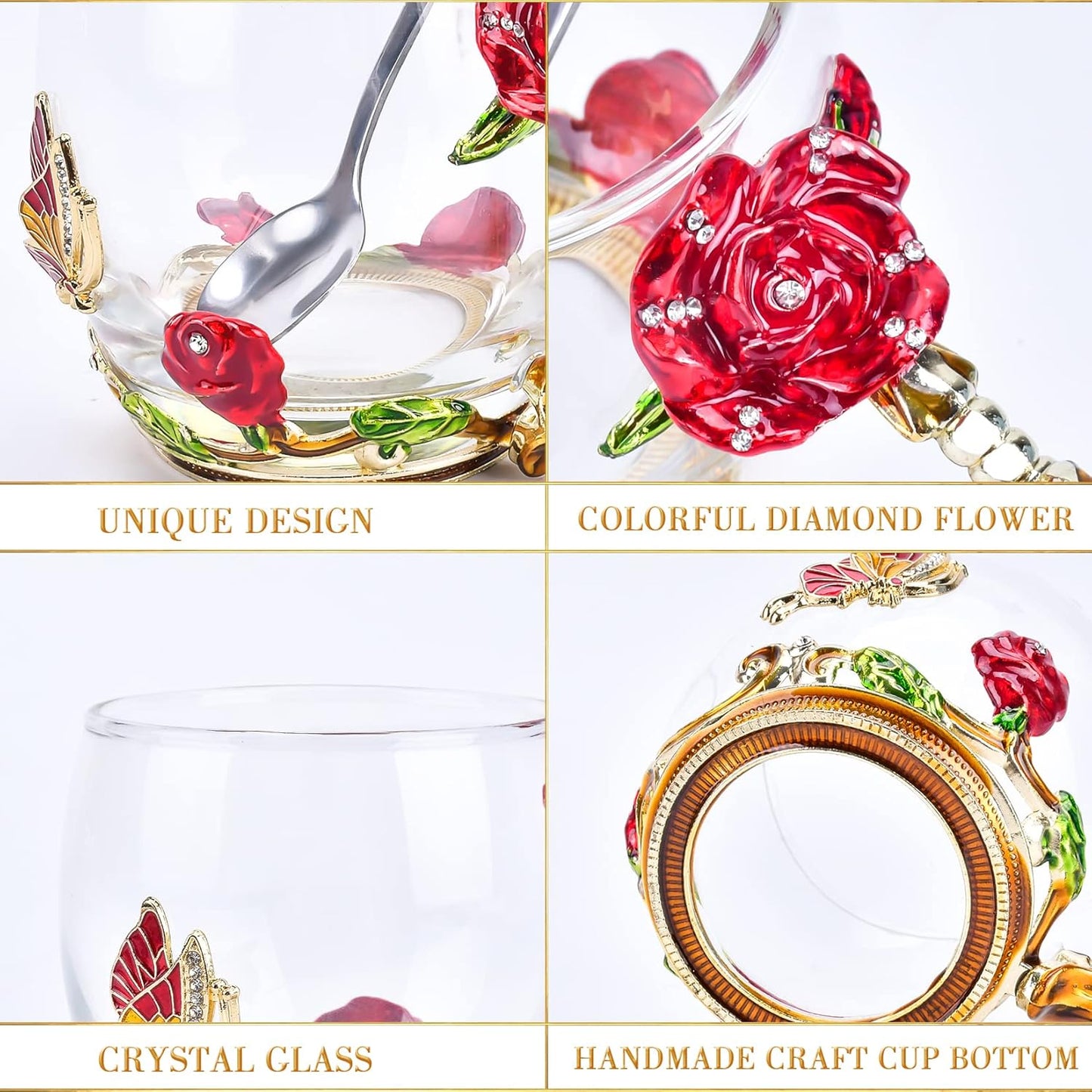 Enamel Glass Flower Tea Pot With Removable Loose Tea Leaf Infuser Tea Maker Teapot Set 30.4OZ Gifts for Women,Mom,Birthday