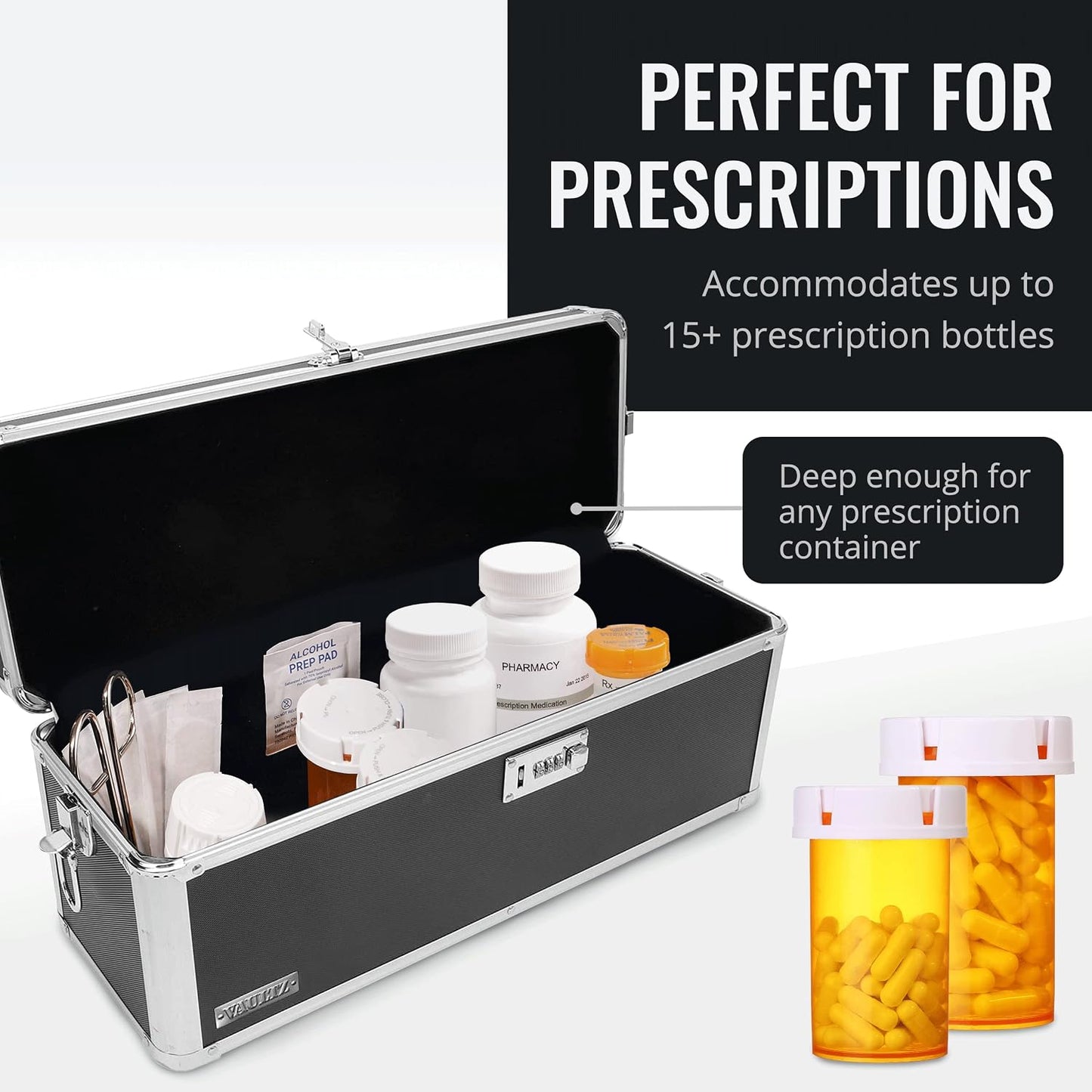 Vaultz Secure Security Lock Boxes - Safe Combination Lock Box, Storage for Documents, Valuables, Medicine & Money - 9.88 x 7.75 x 7 Inch - Black/Chrome