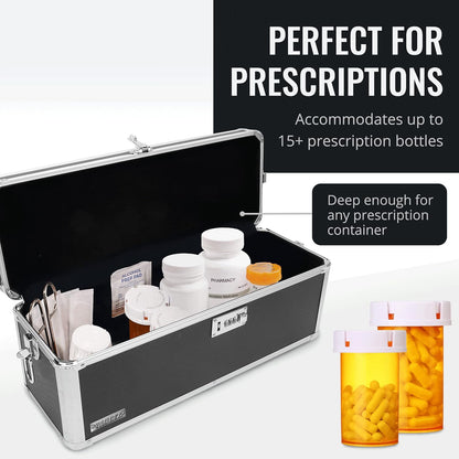 Vaultz Secure Security Lock Boxes - Safe Combination Lock Box, Storage for Documents, Valuables, Medicine & Money - 9.88 x 7.75 x 7 Inch - Black/Chrome
