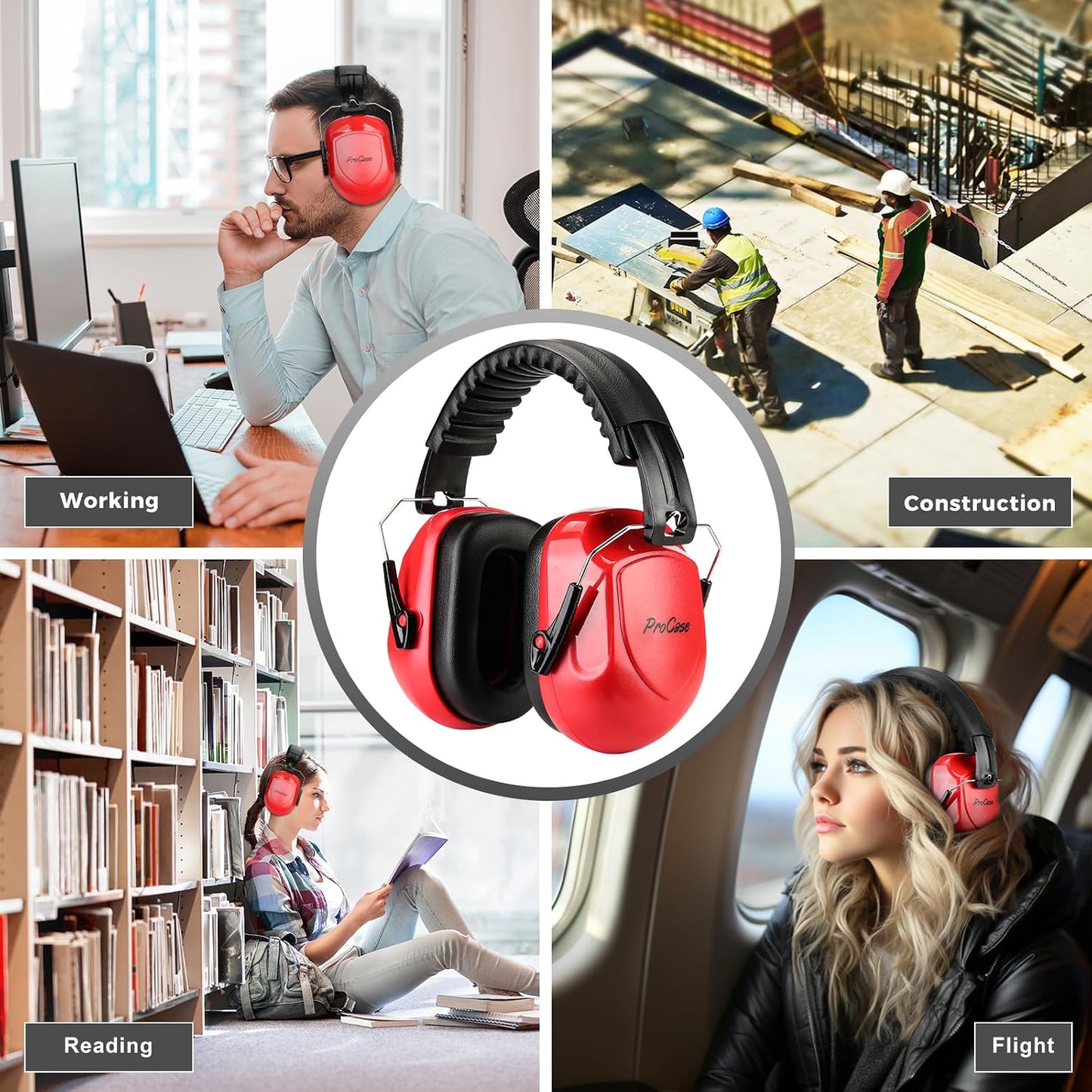 ProCase NRR 28dB Noise Reduction Ear Muffs, Foldable Adjustable Passive Noise Cancelling Headphones for Adults Kids Autism, Hearing Protection for Shooting, Construction, Mowing, Studying -Black - Colors B