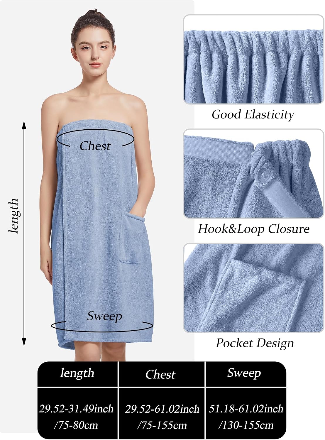 Women'S Soft Wrap Towel Full Length，Bath Robe After Shower Female Plush Long，Spa Bathrobes Lightweight With Pockets