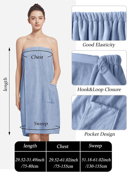 Women'S Soft Wrap Towel Full Length，Bath Robe After Shower Female Plush Long，Spa Bathrobes Lightweight With Pockets