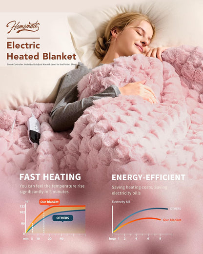 Homemate Electric Heated Blanket Twin - 62"x84" Heating Bed Blankets Throw with 10 Heating Levels 8 Hours Auto Off Fast Heating Over-Heated Protection Ultra Soft Warm Flannel ETL Certified Grey - Colors A