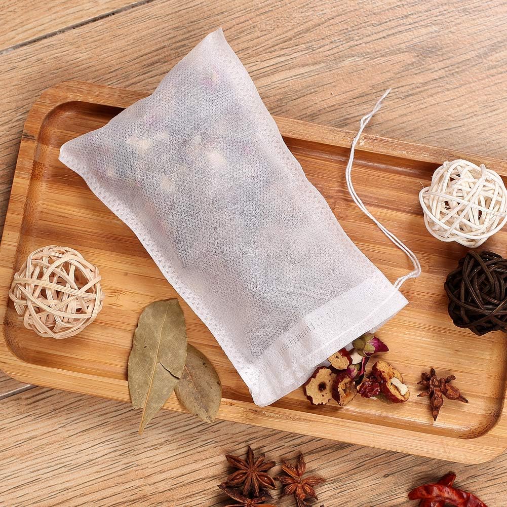 300Pcs Disposable Tea Bags for Loose Leaf Tea, Empty Tea Bags for Loose Tea, 100% Natural Wood Pulp Paper Material, Unbleached Tea Filter Bags with Drawstring