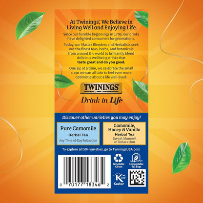 Twinings Nightly Calm Herbal Tea Individually Wrapped Bags, 20 Count (Pack of 1), Spearmint & Lemongrass, Naturally Caffeine-Free, Enjoy Hot or Iced, 20 Teabags