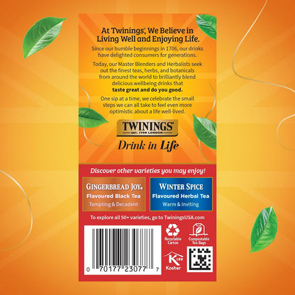Twinings Christmas Black Tea Individually Wrapped Bags, 20 Count (Pack of 1), Aromatic Cinnamon & Clove, Caffeinated, Enjoy Hot or Iced, 20 Teabags