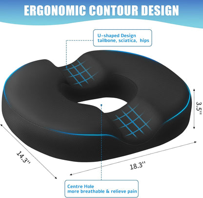 BlissTrends Donut Pillow Seat Cushion,Donut Chair Cushions for Postpartum Pregnancy & Hemorrhoids,Tailbone Pain Relief Cushion,Memory Foam Lifting Cushions for Office&Home Chairs (Black)