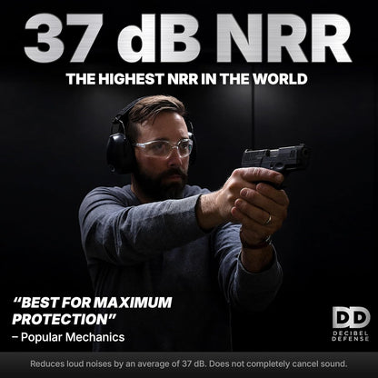 DECIBEL DEFENSE Professional Safety Ear Muffs 37dB NRR - The HIGHEST Rated & MOST COMFORTABLE Ear Protection for Shooting & Industrial Use - THE BEST HEARING PROTECTION...GUARANTEED (BLACK)