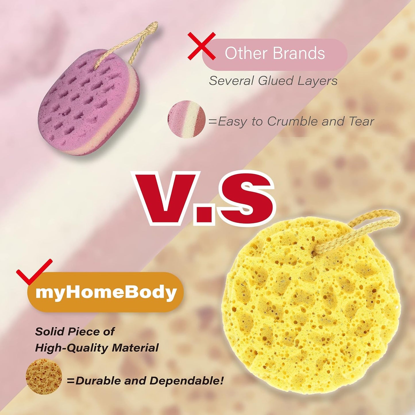 myHomeBody Bath Sponge, Foam Loofah, Body Scrubber for Bathing, Exfoliating Shower Pouf for Shower – Large Size, Lots of Lather, Curvy, 3 Pack