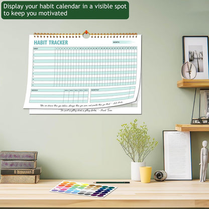 Habit Tracker Calendar, Aesthetic Daily Weekly Goal and Habit Tracker Journal, 12 Months Undated Habits Tracker Planner with Spiral Binding, Boost Productivity Tool and Workout Calendar, 11.7"x8.5"