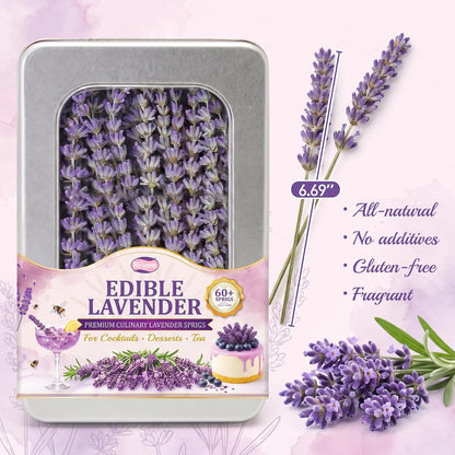 60+ PCS Edible Lavender Sprigs 1.1oz for Cocktails & Dessert Decor
