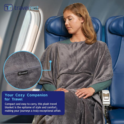 travelrest 4-in-1 Travel Blanket – Wearable Blanket, Pillow & Body Wrap, Lightweight, Compact & Cozy with Carry Case, Travel Friendly, Comfort, Ideal for Airplanes, Long Flights, Road Trips - Gray