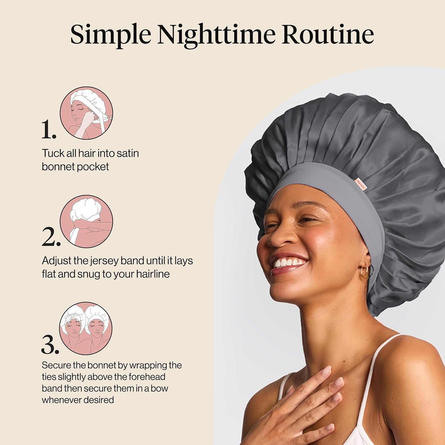 Kitsch XL Satin Bonnet for Sleeping - Softer Than Silk Bonnet For Sleeping Women - Secure Fit, Adjustable, Night Cap For Curly & Textured Hair - Prevents Breakage, Tangles & Thinning - Blush
