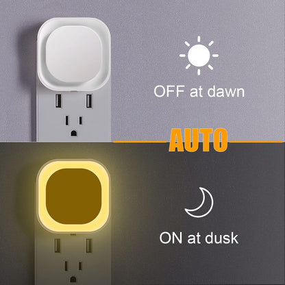 YUNLEX 2 Pack Amber Night Light, Dusk to Dawn Sensor, Warm Glare-Free Reflected Glow, 3-Level Dimmer, Auto On/Off, Plug-in LED Nightlight for Bedroom, Kids, Bathroom, Sleep, Baby Nursery, Toddler