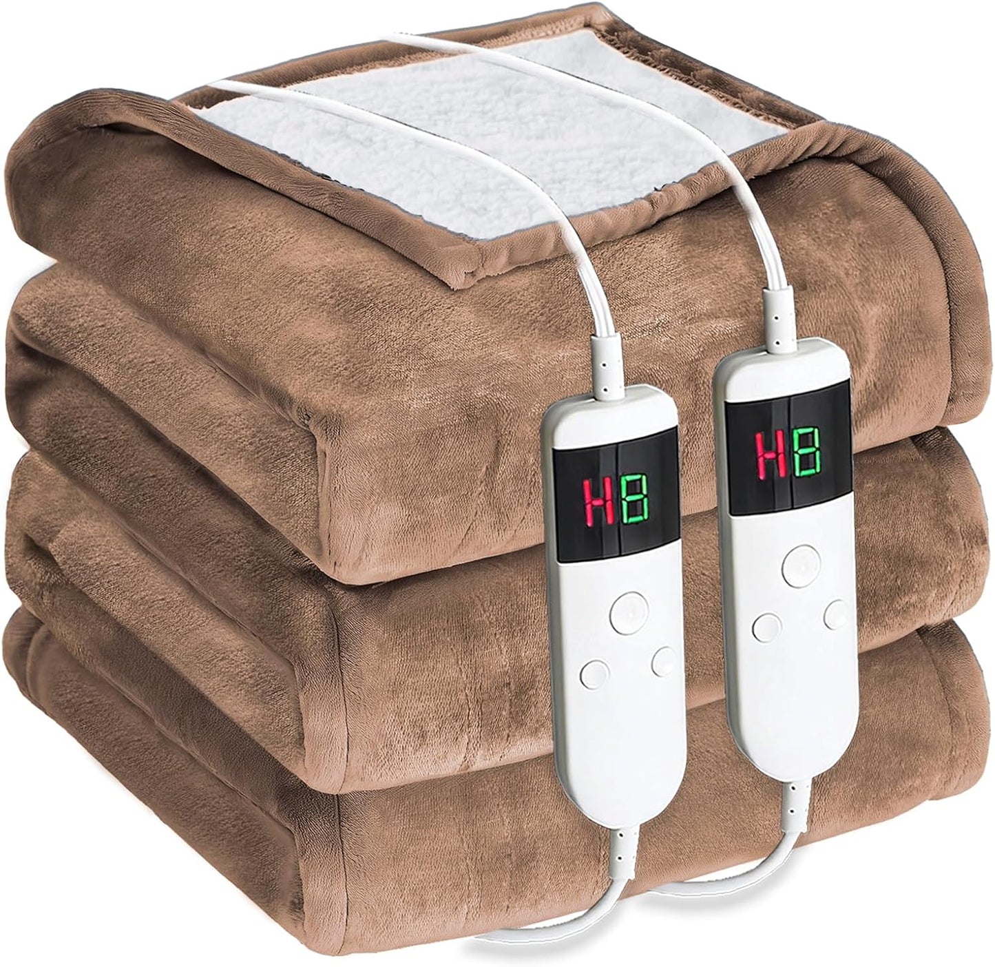 Electric Heated Blanket Throw Size 50''x60''-Control Heating Blanket, Soft & Warm Flannel 10-Level Temperature Control, 8 Hours Auto Off, Rapid Heating & Overheat Protection