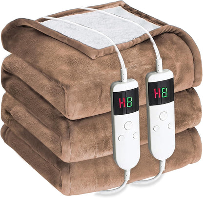 Electric Heated Blanket Throw Size 50''x60''-Control Heating Blanket, Soft & Warm Flannel 10-Level Temperature Control, 8 Hours Auto Off, Rapid Heating & Overheat Protection