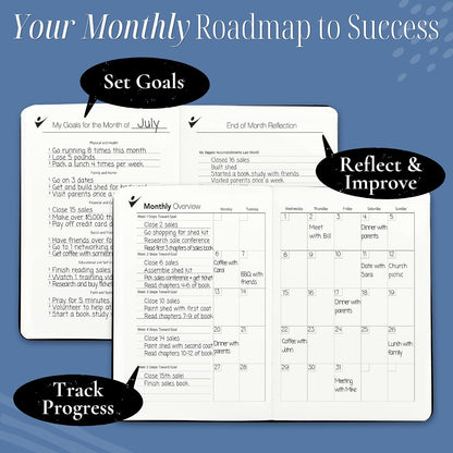 Goal Crazy Undated Planner – 90 Day Guided Journal & Productivity Organizer, A5 Daily & Weekly Planner with Goal Setting, Habit Tracker, To Do List, Academic & Work Calendar, Leather Hardcover - Black