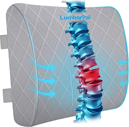 Lumbar Support Pillow for Office Chair Back Support Lumbar Pillow for Car, Gaming, Office Chair - Improve Sitting Posture & Back Pain Relief, Memory Foam, Adjustable Straps, Grey
