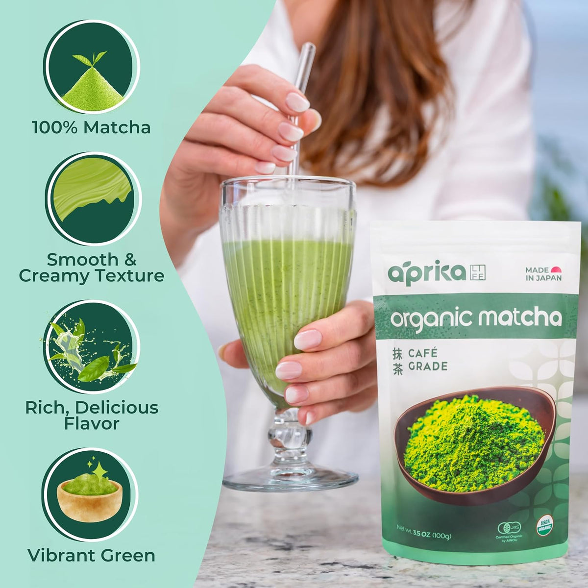 AprikaLife Sweet Matcha Latte Mix - 1st Harvest Ceremonial Grade - 6.4 oz