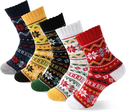 YANGYANG 5 Pairs Winter Warm Thick Crew Knit Socks for Women, Christmas Gifts, Stocking Stuffers