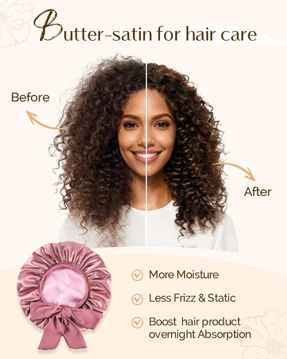 YANIBEST Adjustable Double Layer Satin Bonnet, Silk Hair Bonnet for Sleeping with Elastic Tie Curly Natural Hair Reduce frizz