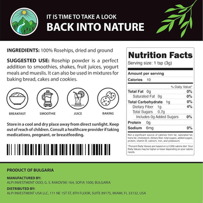 Alpi Nature Rosehip Powder 1.1 lb 500g, Dried and Ground Rosehips