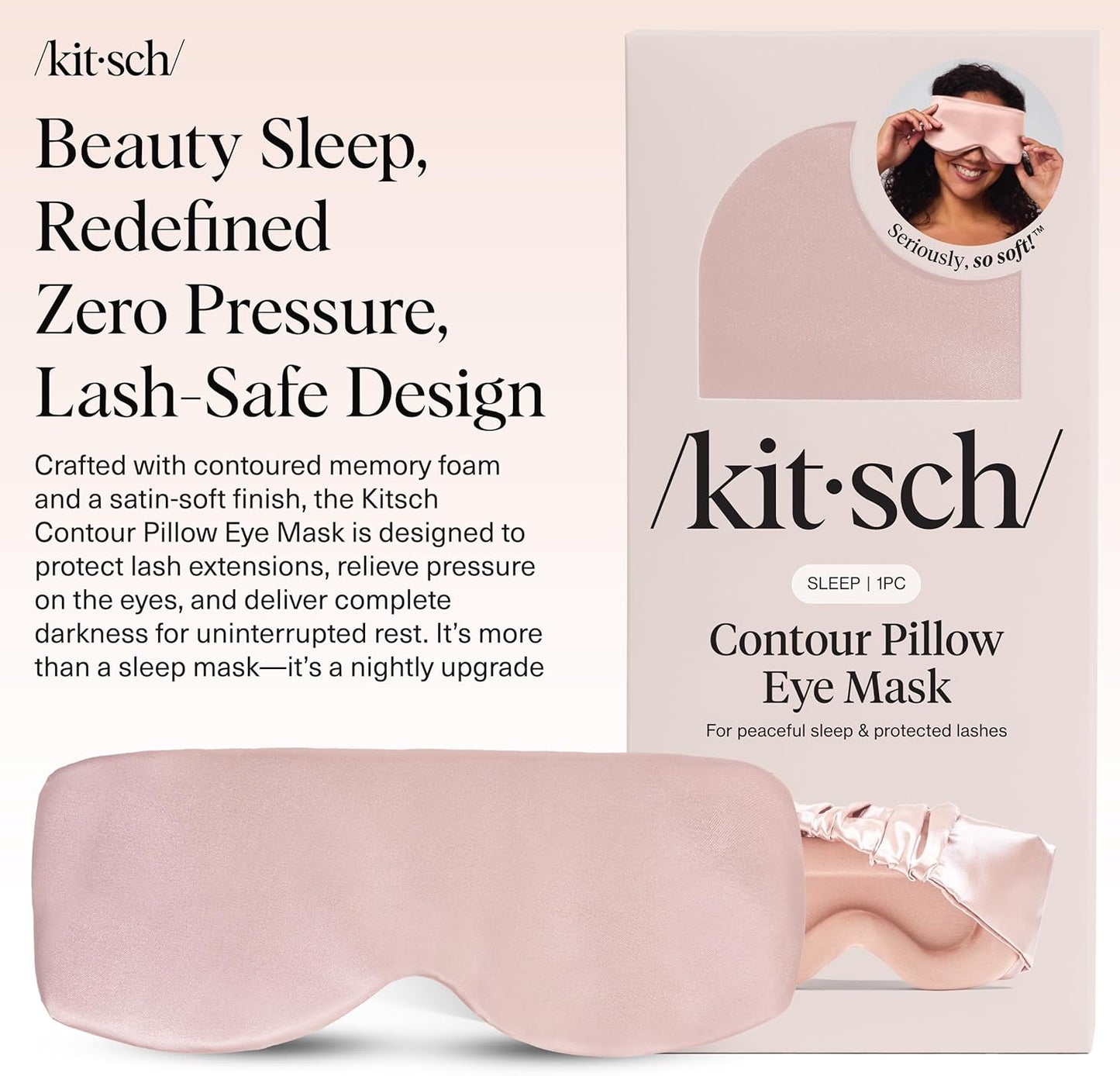 Kitsch Contour Pillow Eye Mask – Softer Than Silk Eye Masks for Sleep, Blindfold Sleep Masks for Women & Men, No Eye Pressure, Lightweight, Eye Care, Travel Essentials - Charcoal