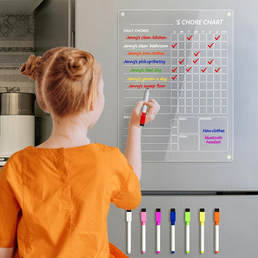 Neatsure Acrylic Magnetic Dry Erase Board Calendar for Fridge, Clear Monthly Planner Whiteboard for Refrigerator, w/ 8 Colors Markers, 15"x11"