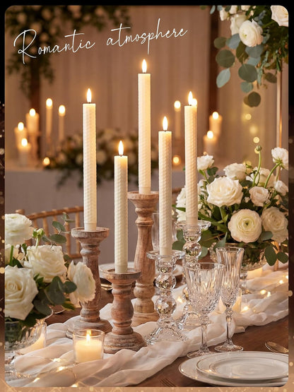 Treela 24 Pcs Flameless Taper Candles Battery Operated Bulk Fake Candles Light LED Candle Sticks Flickering Tapered for Easter Wedding Anniversary Decoration(Basic,11 Inch,Ivory)