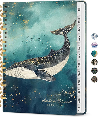 Planner 2026-2027, Academic Monthly and Weekly Calendar Planner for Women, July 2026 - June 2027, Hardcover Pretty Agenda Planner Book with Tabs, Spiral Daily Organizer for School Office Home Supplies, 6.3" x 8.5" - Blue Floral