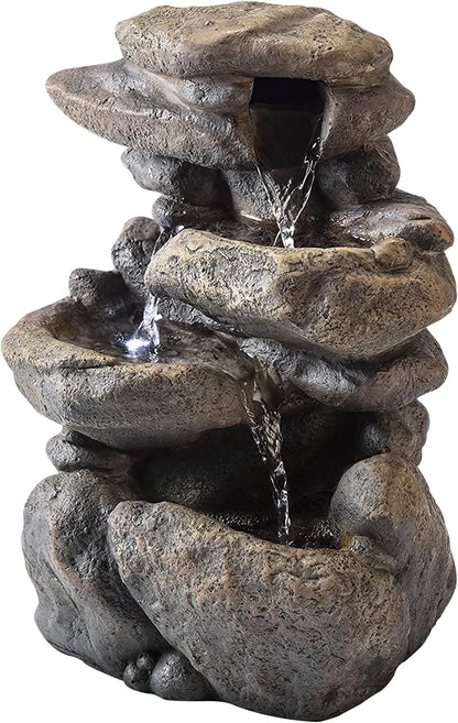 Alpine Corporation 13" Tall Indoor Tabletop Water Fountain, 4 Tier Cascading Water Feature with LED Lights for Home, Office, Living Room, or Zen Decor, Gray