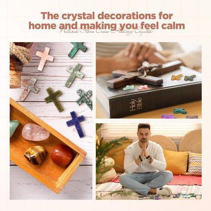Nuenen 50 Pcs Cross Charm for Women Man Celebration Grad Decor Crystal Pocket Cross Necklace Natural Worry Stone Gift for Jewelry Making Craft Festival Decor(0.71 x 0.98 x 0.24 Inch,Fresh)