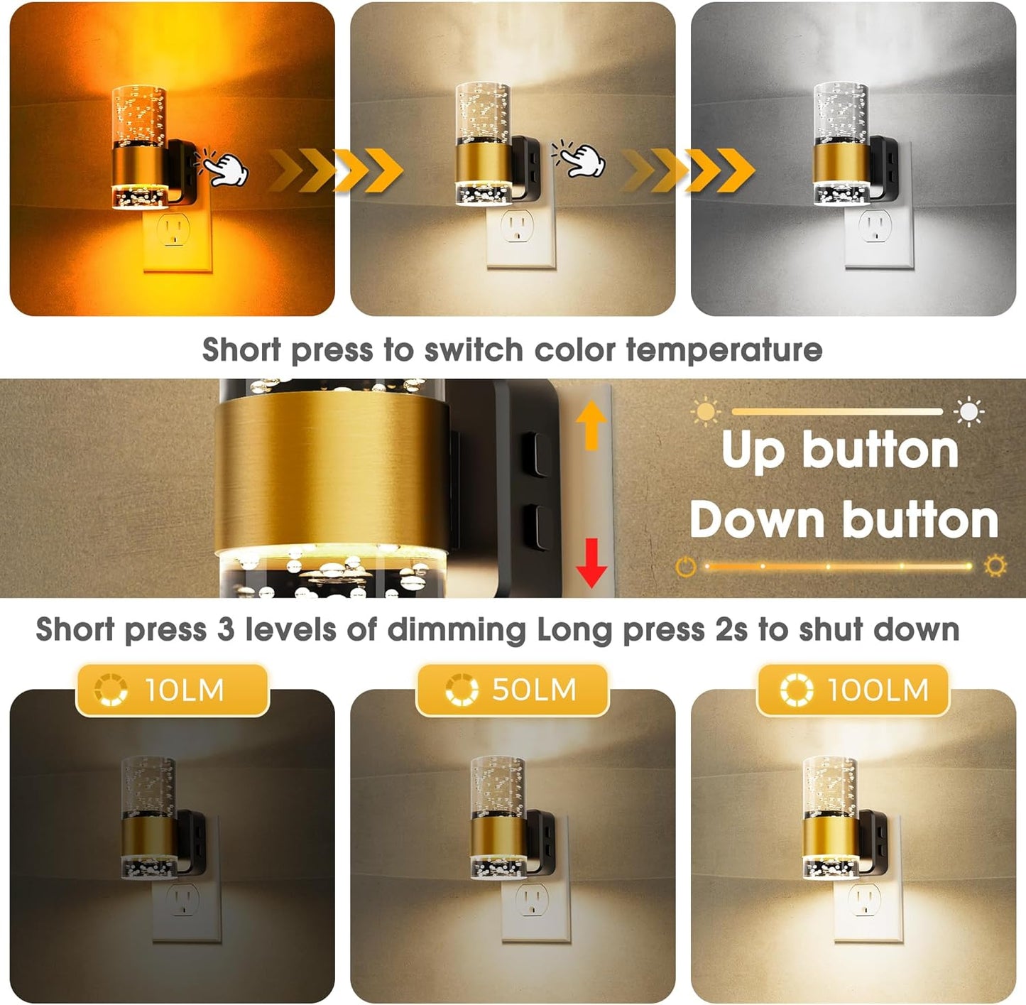 L LOHAS LED Night Lights Plug into wall, Amber Night Light with Adjustable Brightness, Plug in NightLight with Auto Light Sensor, Wall Sconce-Style Design Night Light for Bathroom,Hallway, 2 Pack