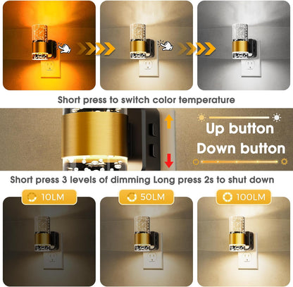 L LOHAS LED Night Lights Plug into wall, Amber Night Light with Adjustable Brightness, Plug in NightLight with Auto Light Sensor, Wall Sconce-Style Design Night Light for Bathroom,Hallway, 2 Pack