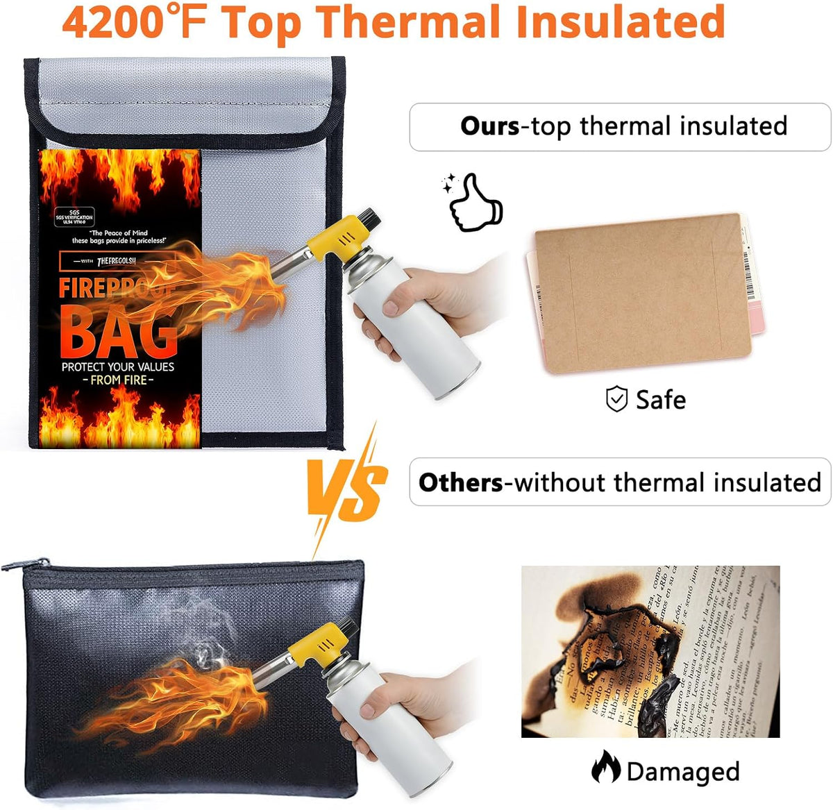 Fireproof Document Bag – 3 Pack (15" x 11", 13" x 9.7", 10.5" x 8") Fireproof & Water- proof Document Organizer | Document Holder with Zipper Secure for Cash, Passports, Check& More